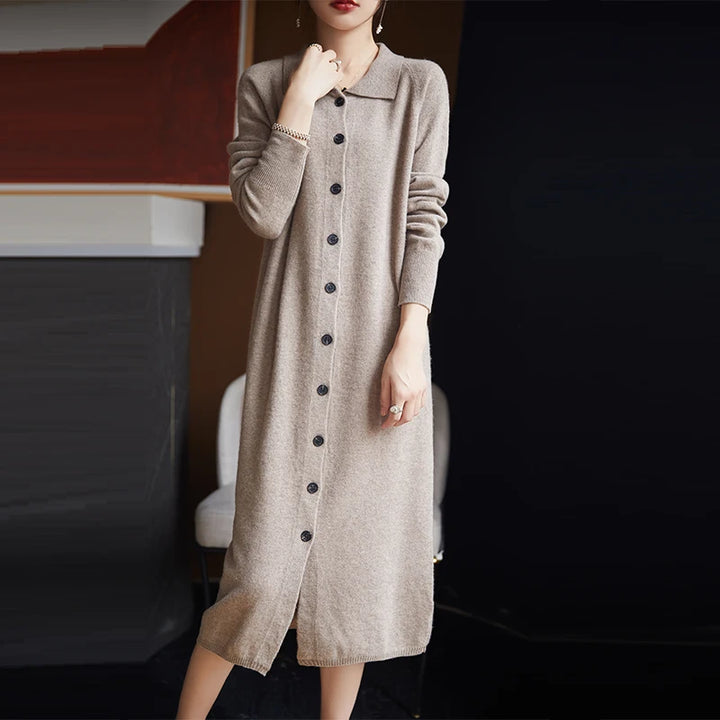 Vera | Women's Merino Wool Button-Up Long Cardigan Dress