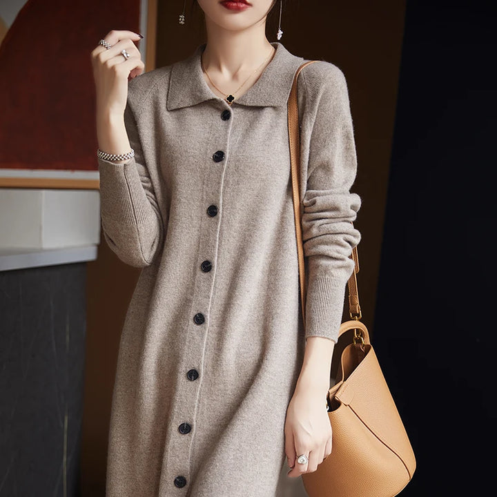 Vera | Women's Merino Wool Button-Up Long Cardigan Dress