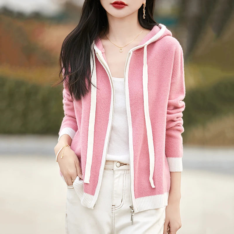 Vera | Women's Merino Wool Hooded Zip Cardigan