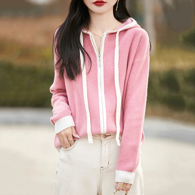 Vera | Women's Merino Wool Hooded Zip Cardigan