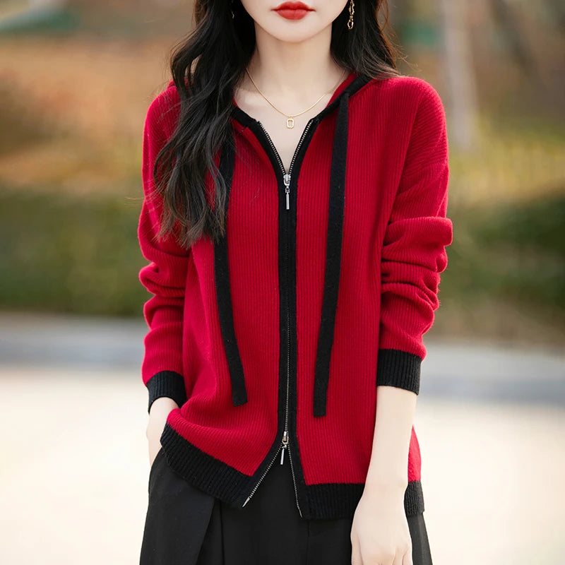 Vera | Women's Merino Wool Hooded Zip Cardigan