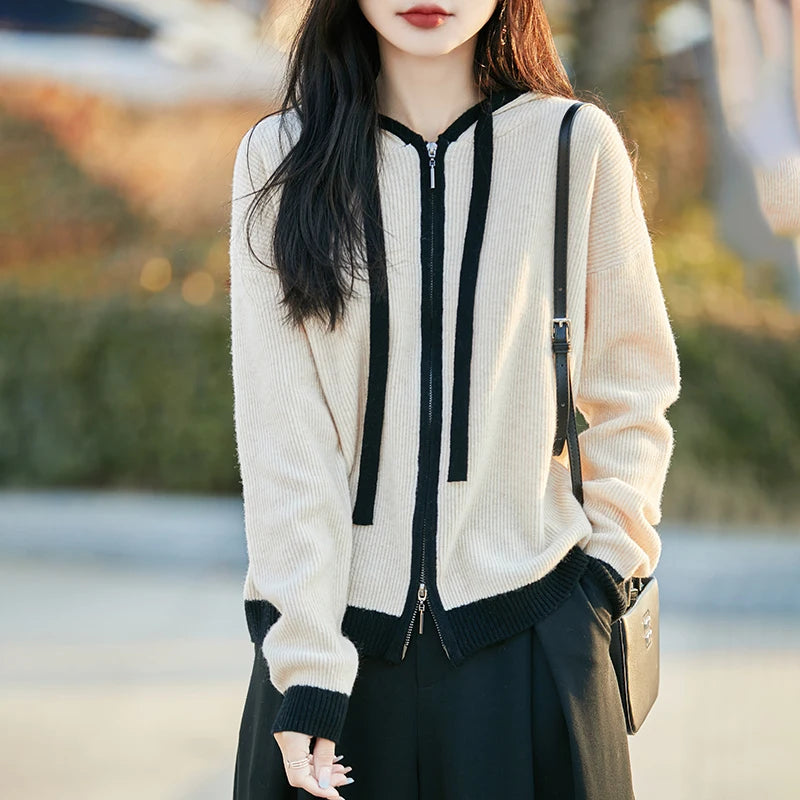 Vera | Women's Merino Wool Hooded Zip Cardigan