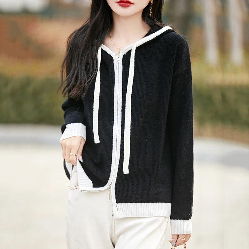 Vera | Women's Merino Wool Hooded Zip Cardigan