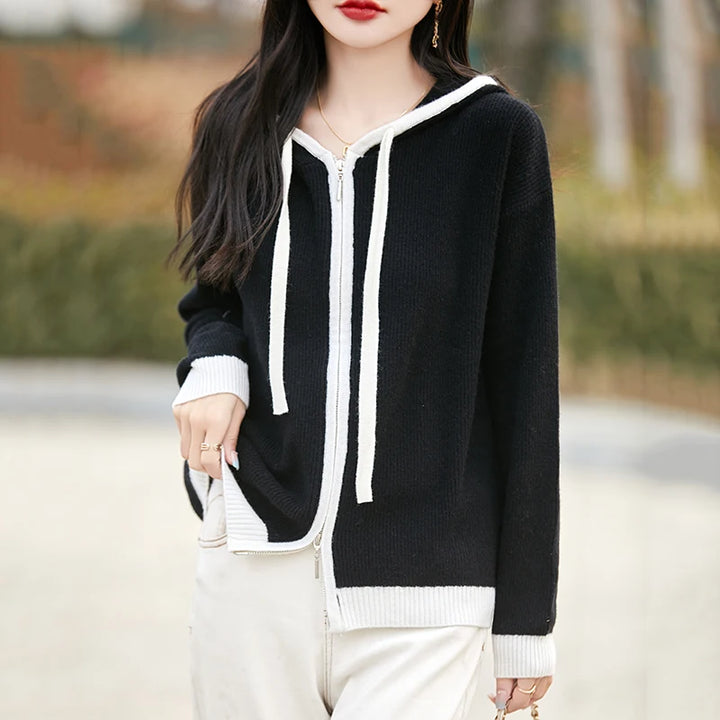 Vera | Women's Merino Wool Hooded Zip Cardigan