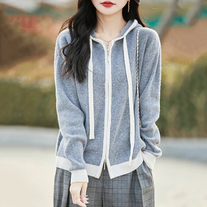 Vera | Women's Merino Wool Hooded Zip Cardigan