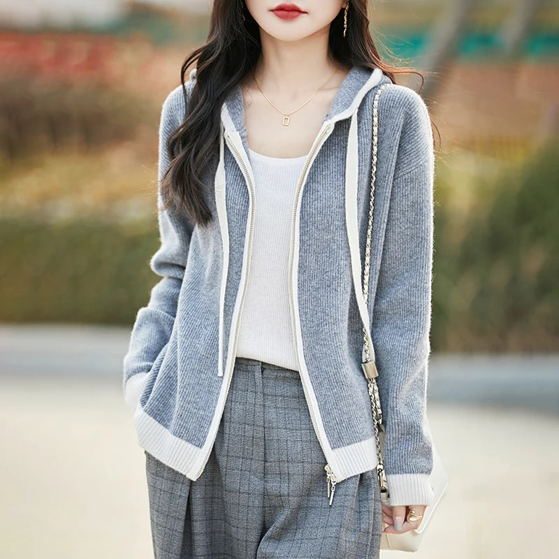 Vera | Women's Merino Wool Hooded Zip Cardigan