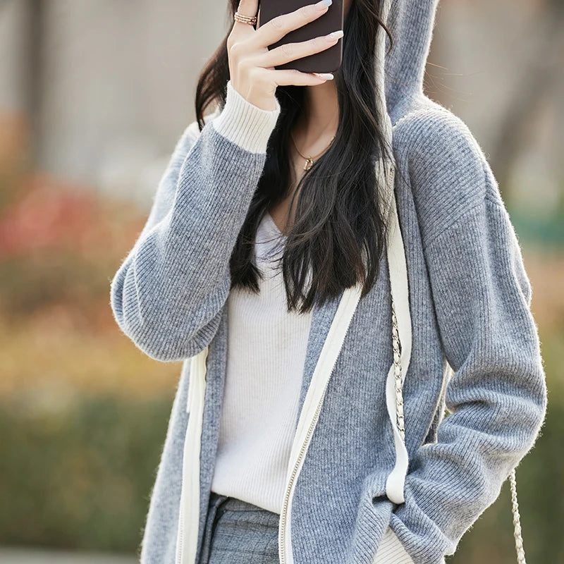 Vera | Women's Merino Wool Hooded Zip Cardigan