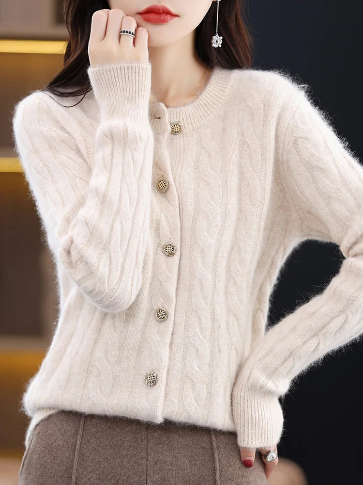 Vera | Women's Mink Cashmere Cable Knit Cardigan