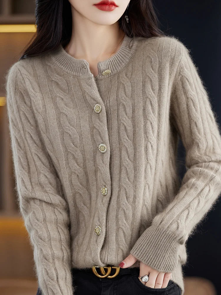 Vera | Women's Mink Cashmere Cable Knit Cardigan