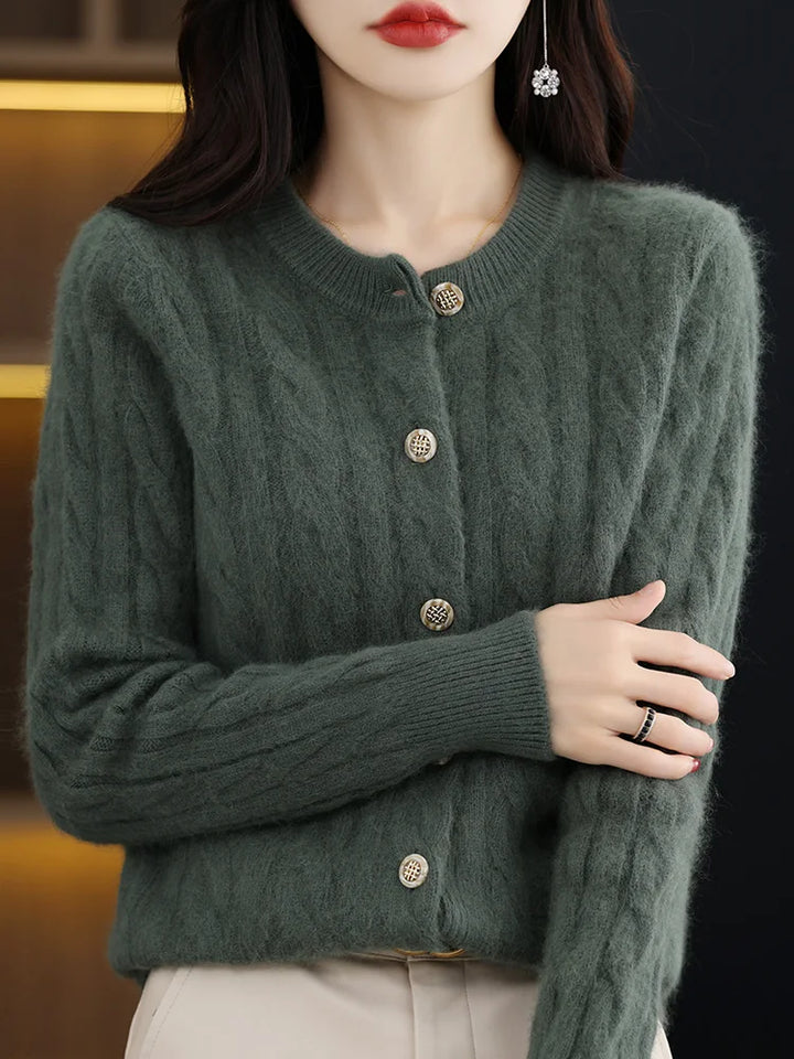 Vera | Women's Mink Cashmere Cable Knit Cardigan