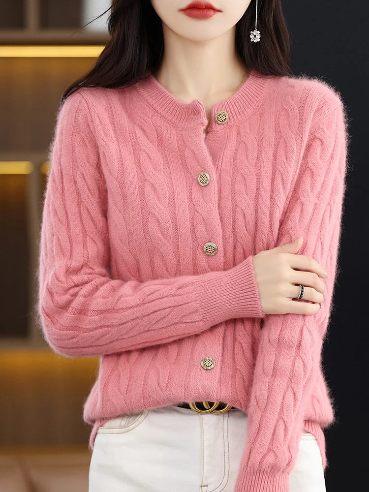 Vera | Women's Mink Cashmere Cable Knit Cardigan