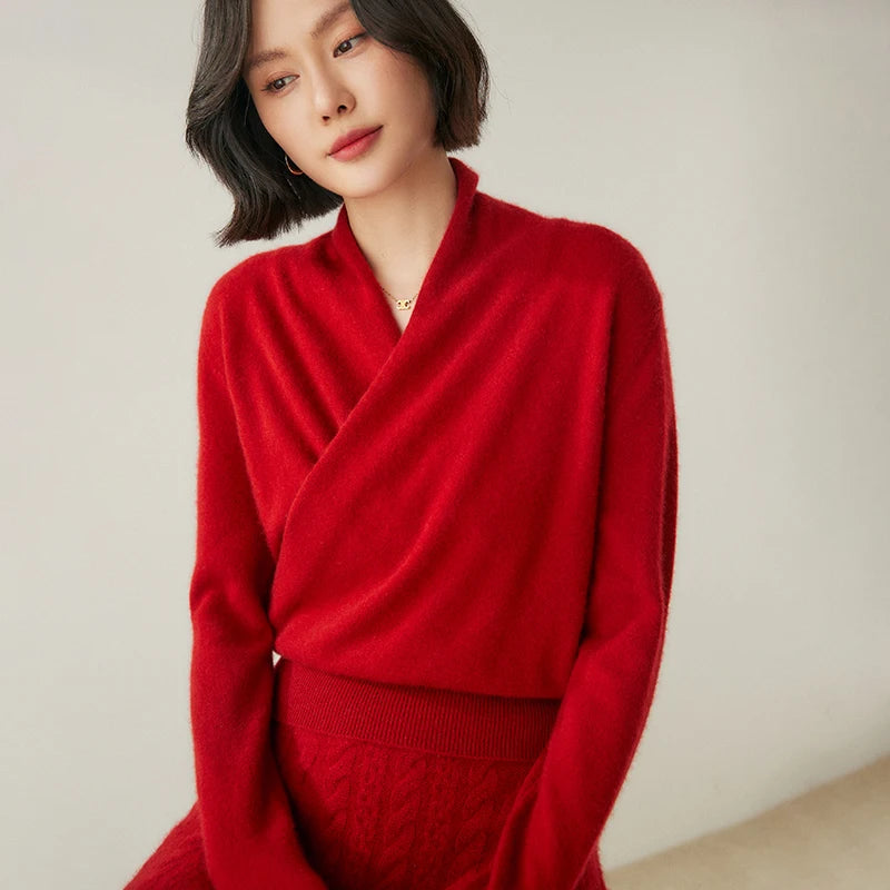 Vera | Women's Pure Cashmere Wrap V-Neck Sweater