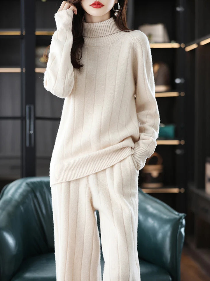 Vera | Women's Wool Ribbed Turtleneck Two-Piece Set
