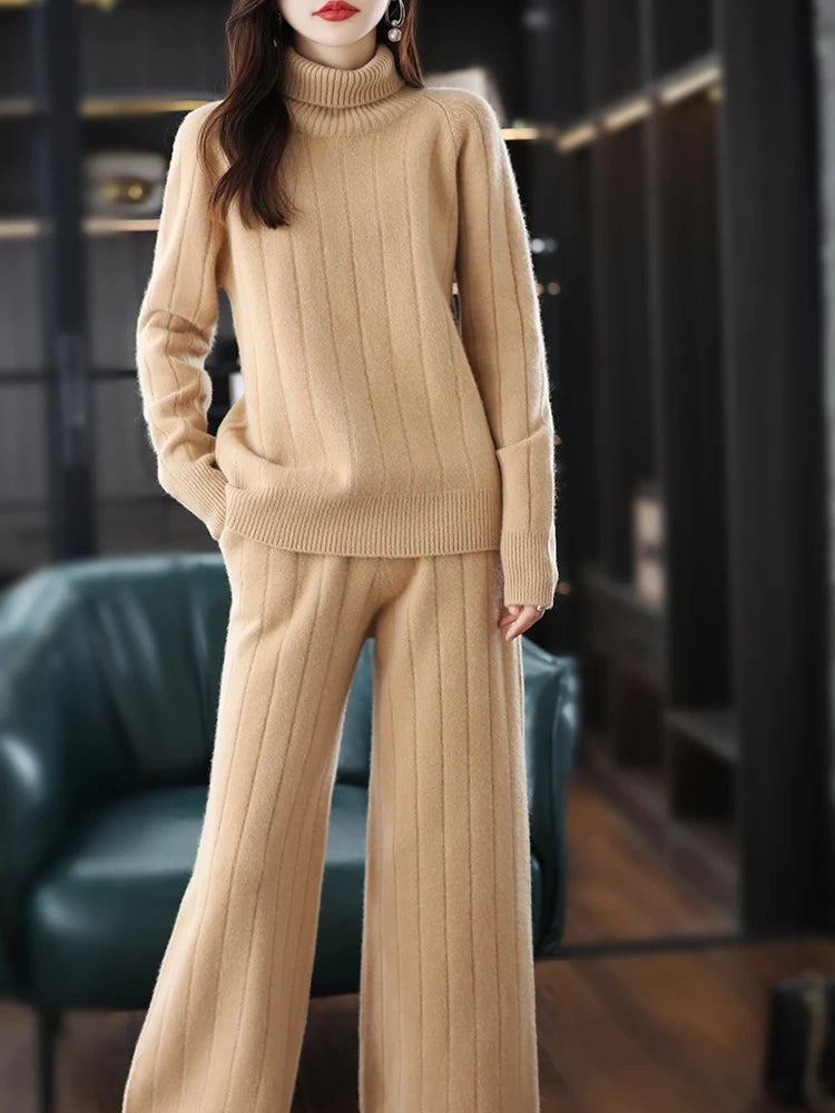 Vera | Women's Wool Ribbed Turtleneck Two-Piece Set