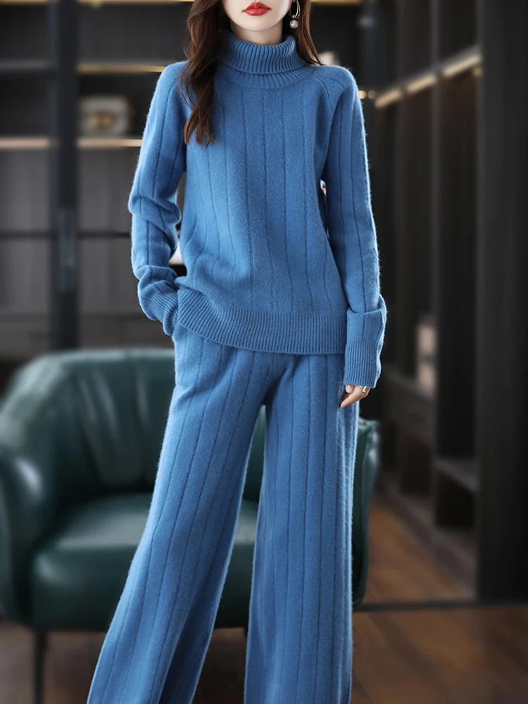 Vera | Women's Wool Ribbed Turtleneck Two-Piece Set