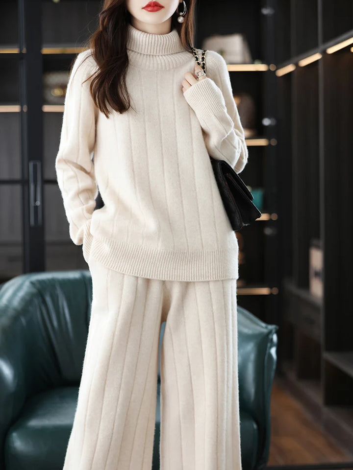 Vera | Women's Wool Ribbed Turtleneck Two-Piece Set