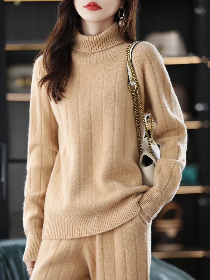 Vera | Women's Wool Ribbed Turtleneck Two-Piece Set