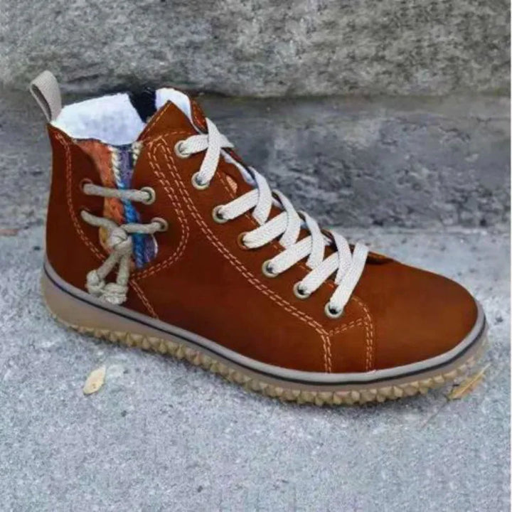 Vintage-Inspired PU Leather Lace-Up Boots
