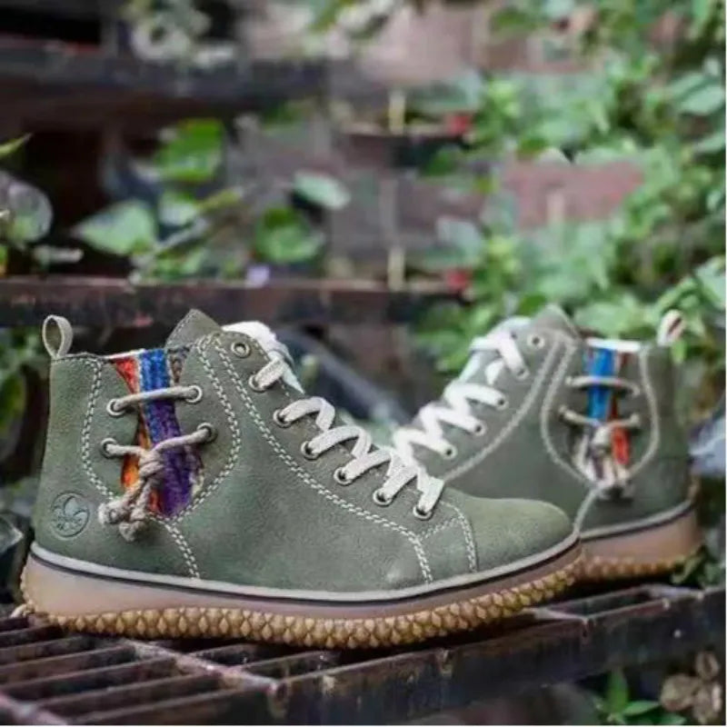 Vintage-Inspired PU Leather Lace-Up Boots