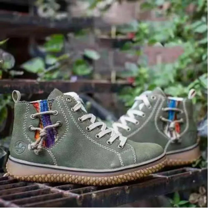 Vintage-Inspired PU Leather Lace-Up Boots