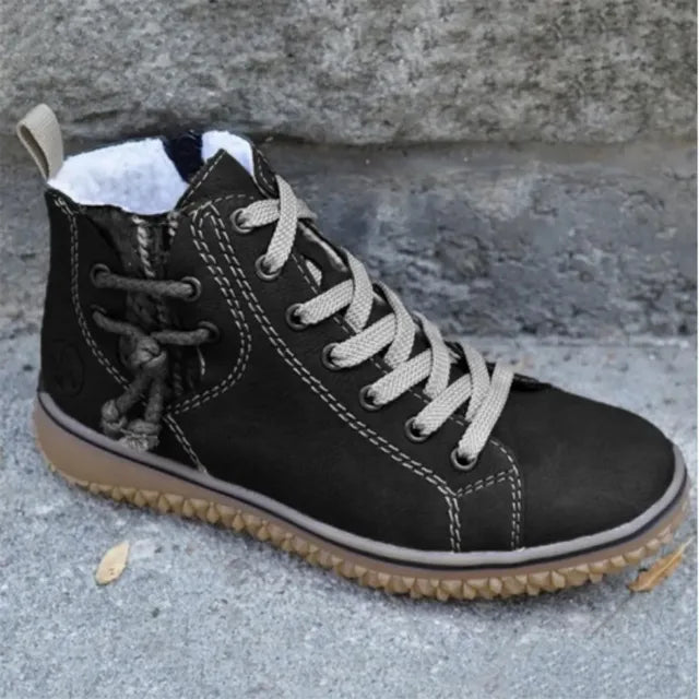 Vintage-Inspired PU Leather Lace-Up Boots
