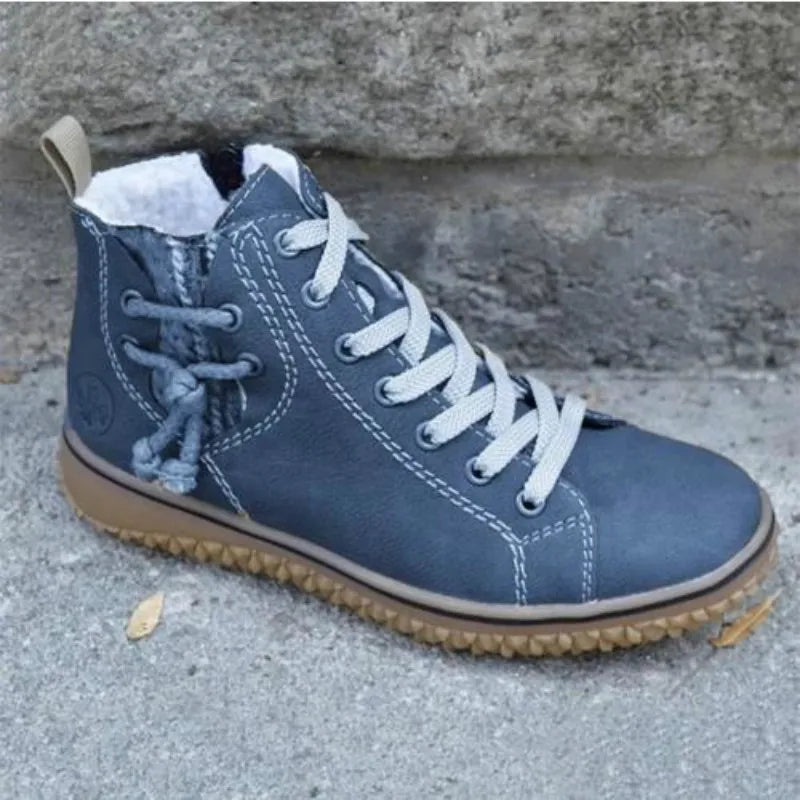 Vintage-Inspired PU Leather Lace-Up Boots