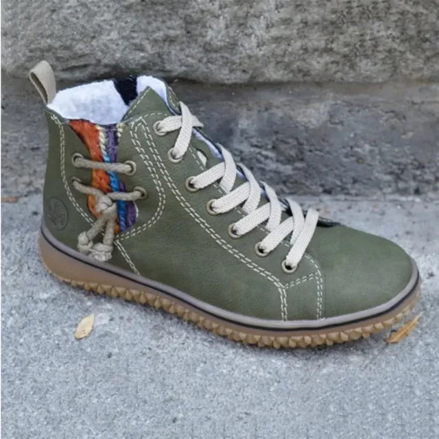 Vintage-Inspired PU Leather Lace-Up Boots