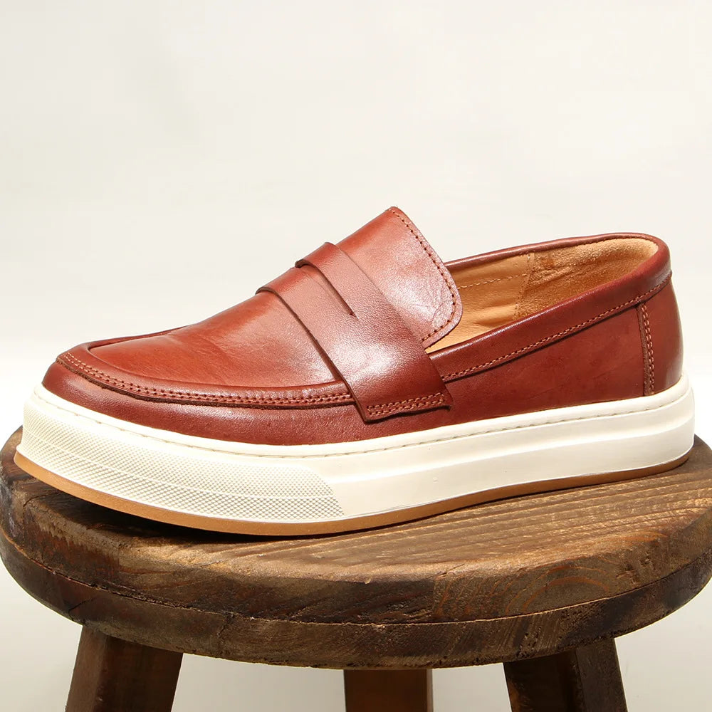 Vintage Genuine Leather Platform Loafers
