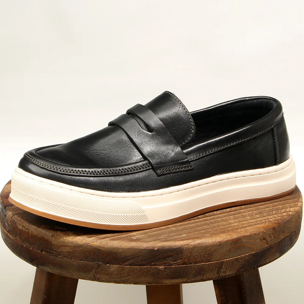 Vintage Genuine Leather Platform Loafers