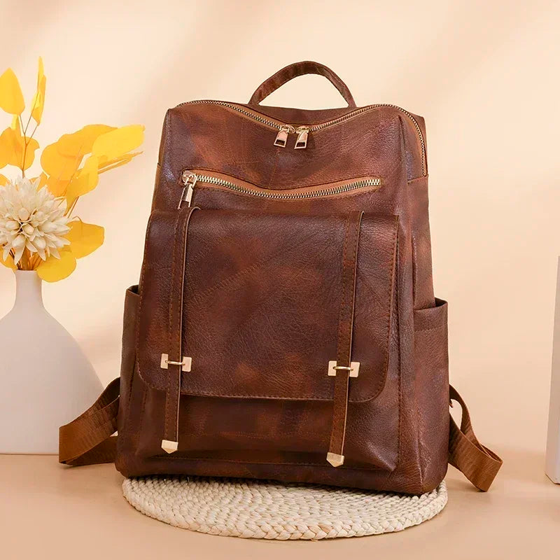 Vintage Leather Anti-Theft Backpack