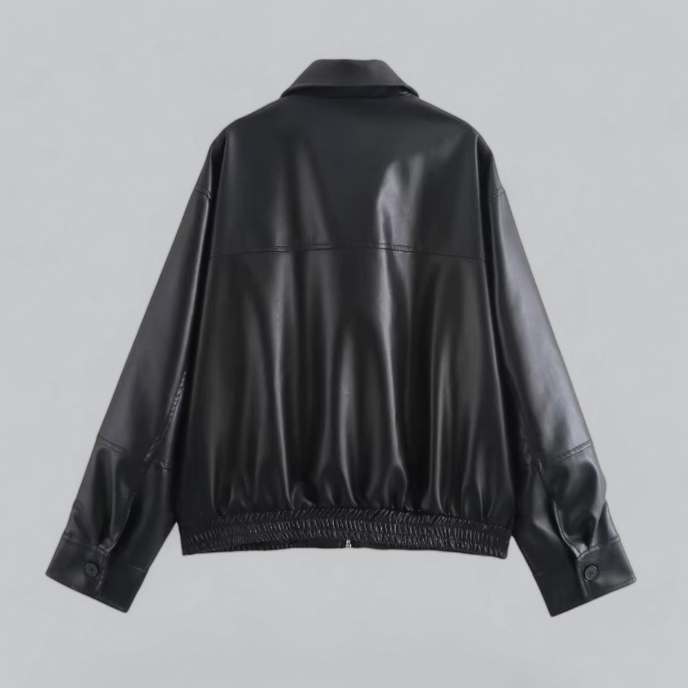  Vintage PU Leather Short Jacket