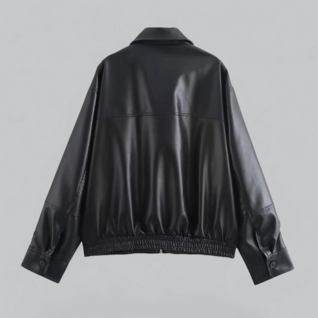  Vintage PU Leather Short Jacket