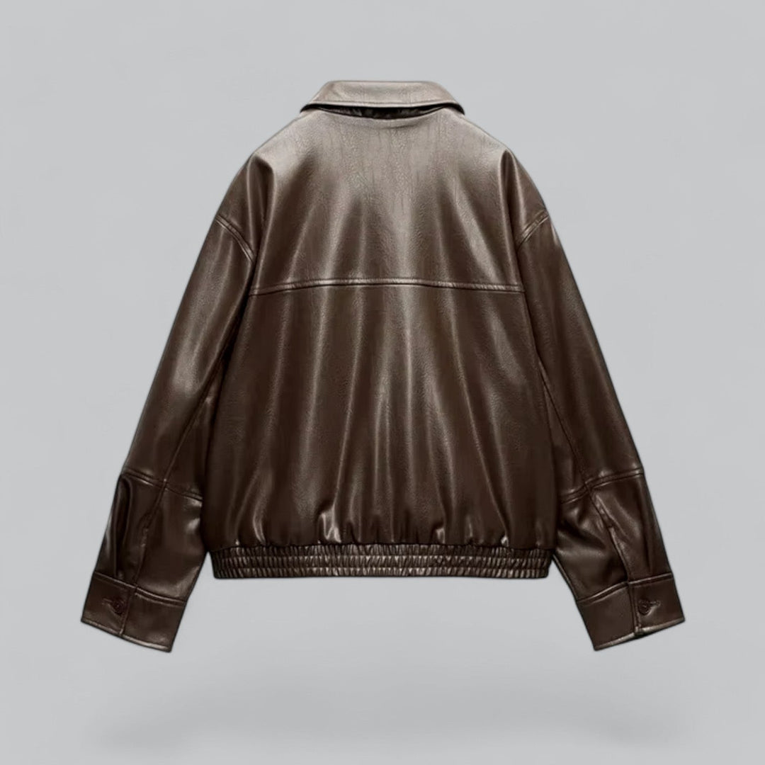  Vintage PU Leather Short Jacket