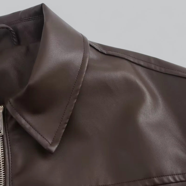  Vintage PU Leather Short Jacket