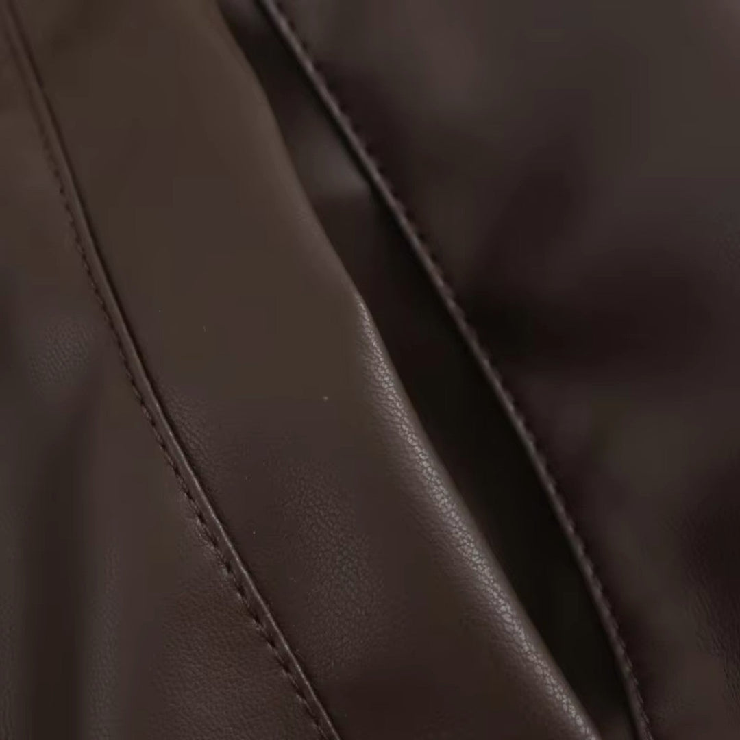 Vintage PU Leather Short Jacket