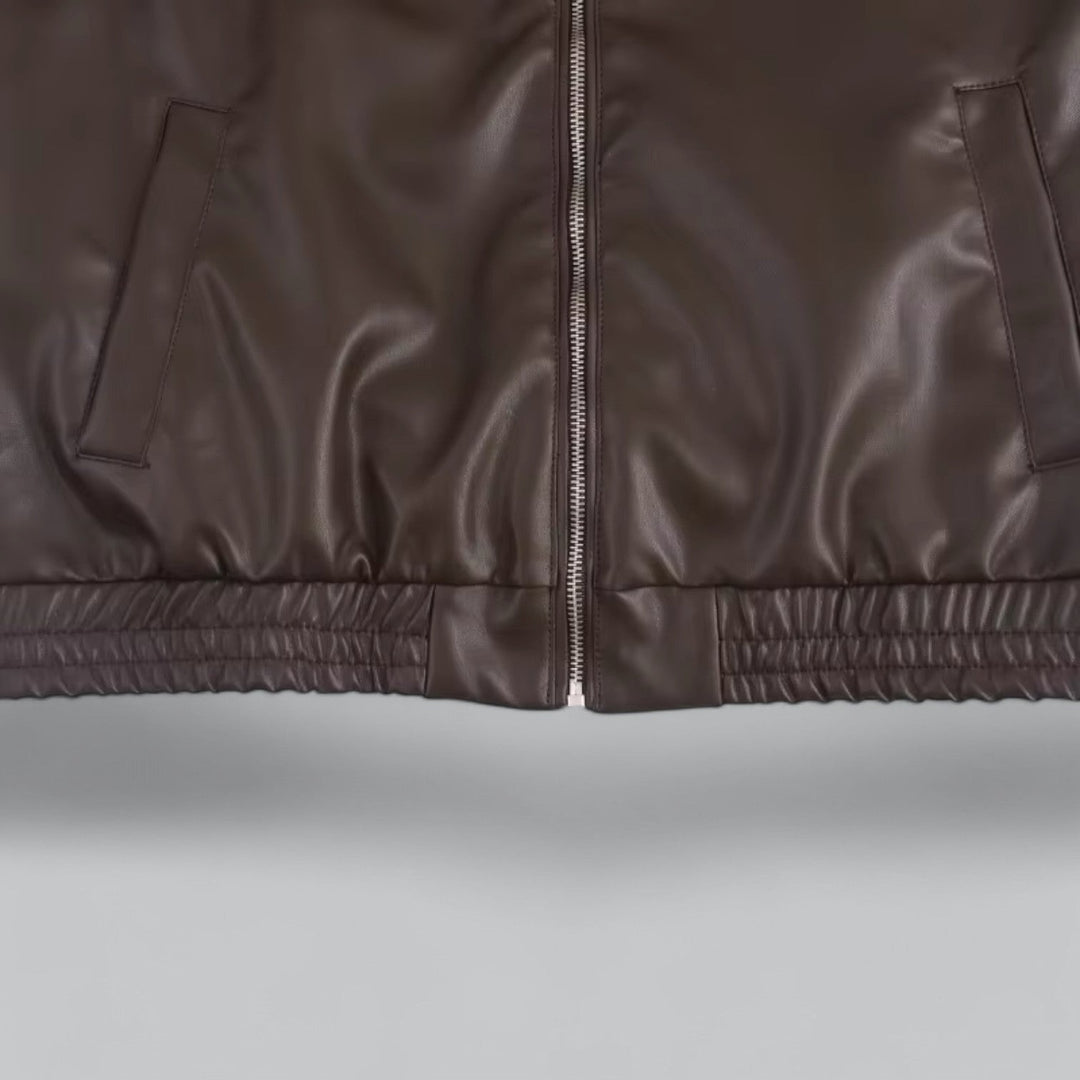  Vintage PU Leather Short Jacket