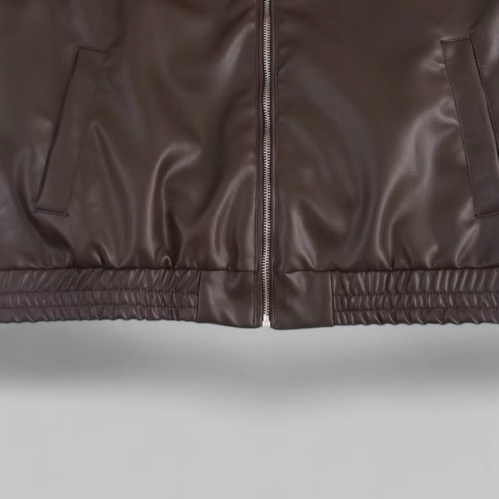  Vintage PU Leather Short Jacket