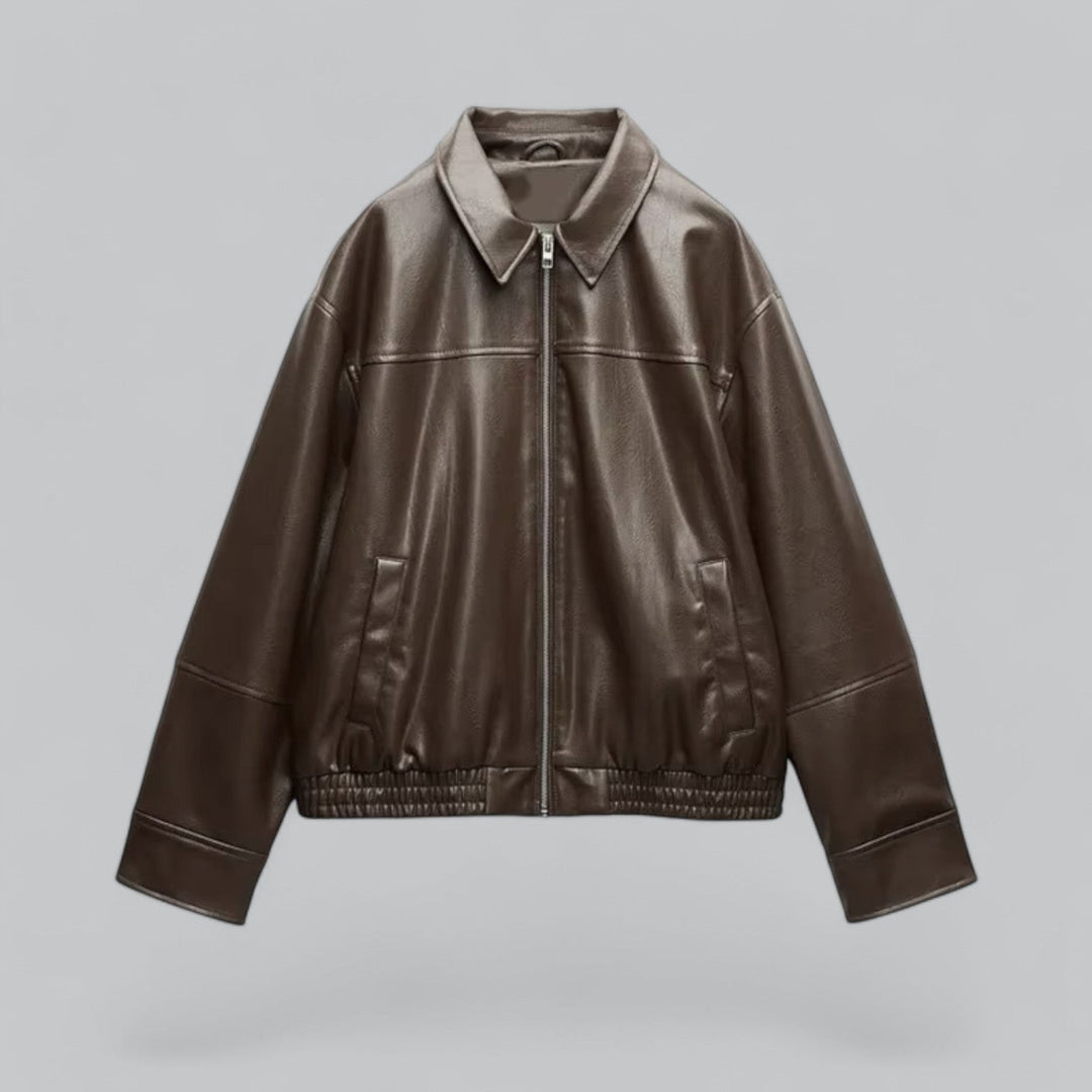  Vintage PU Leather Short Jacket