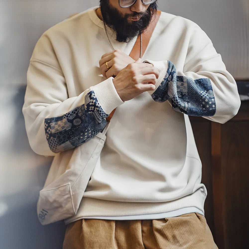Vintage Patchwork Sweatshirt Streetwear Pullover