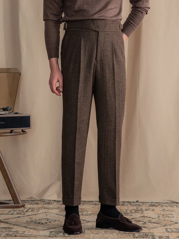 Vintage Wool Herringbone Tailored Trousers