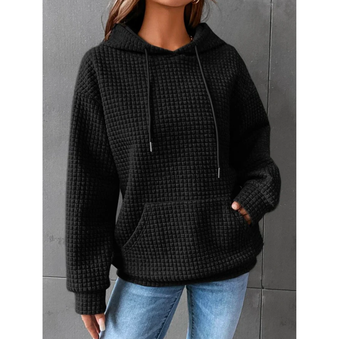 Waffle Knit Drawstring Hoodie
