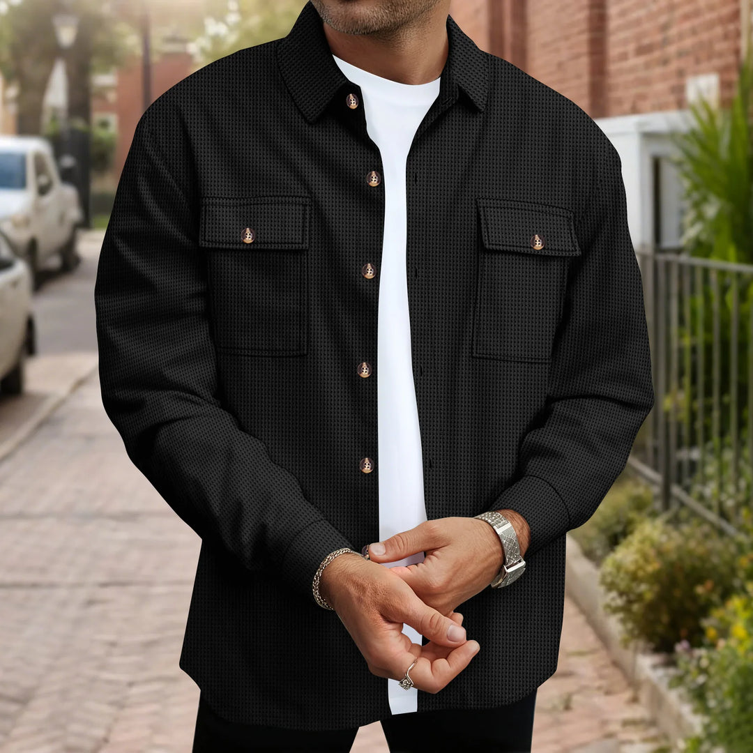 Waffle Texture Button-Up Overshirt