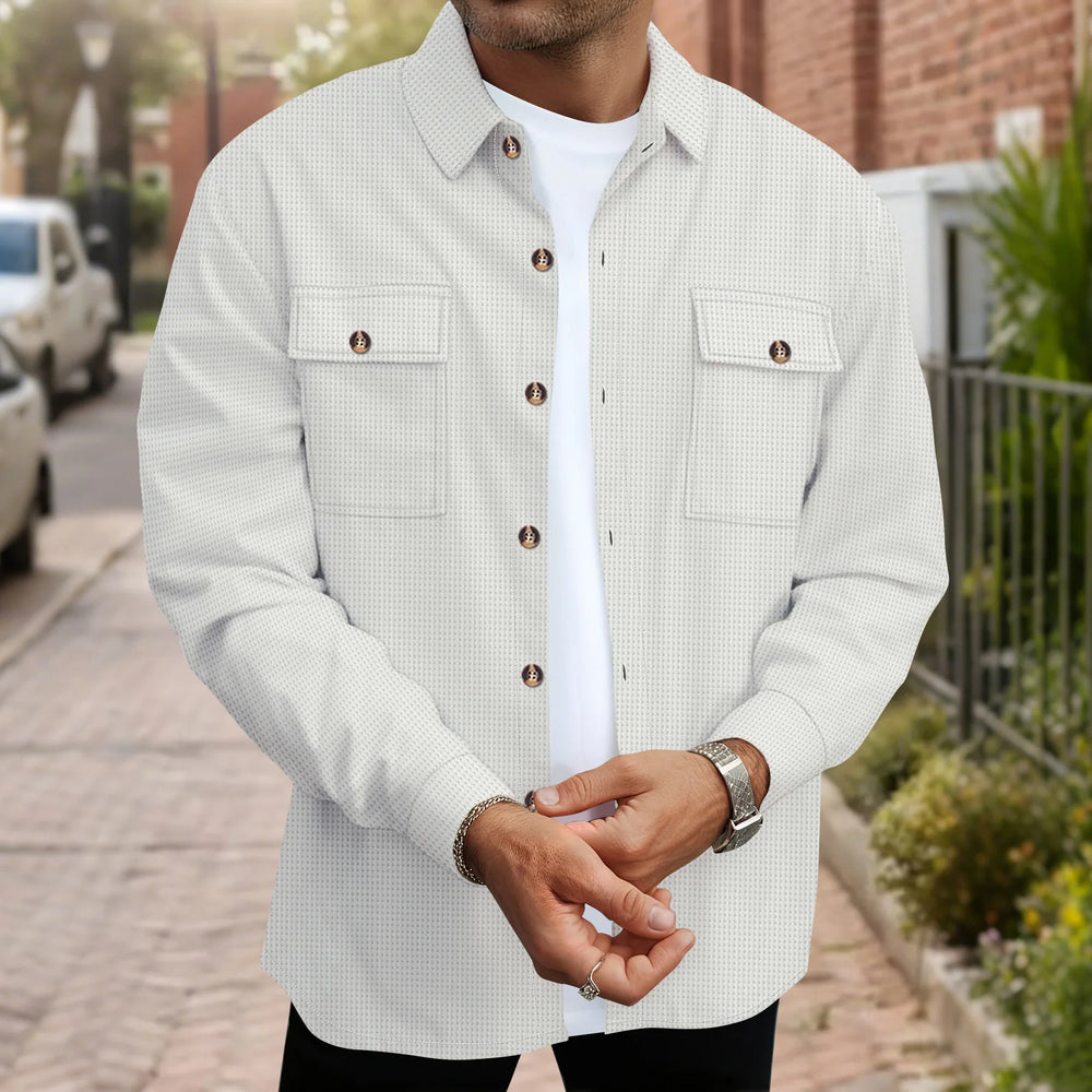 Waffle Texture Button-Up Overshirt