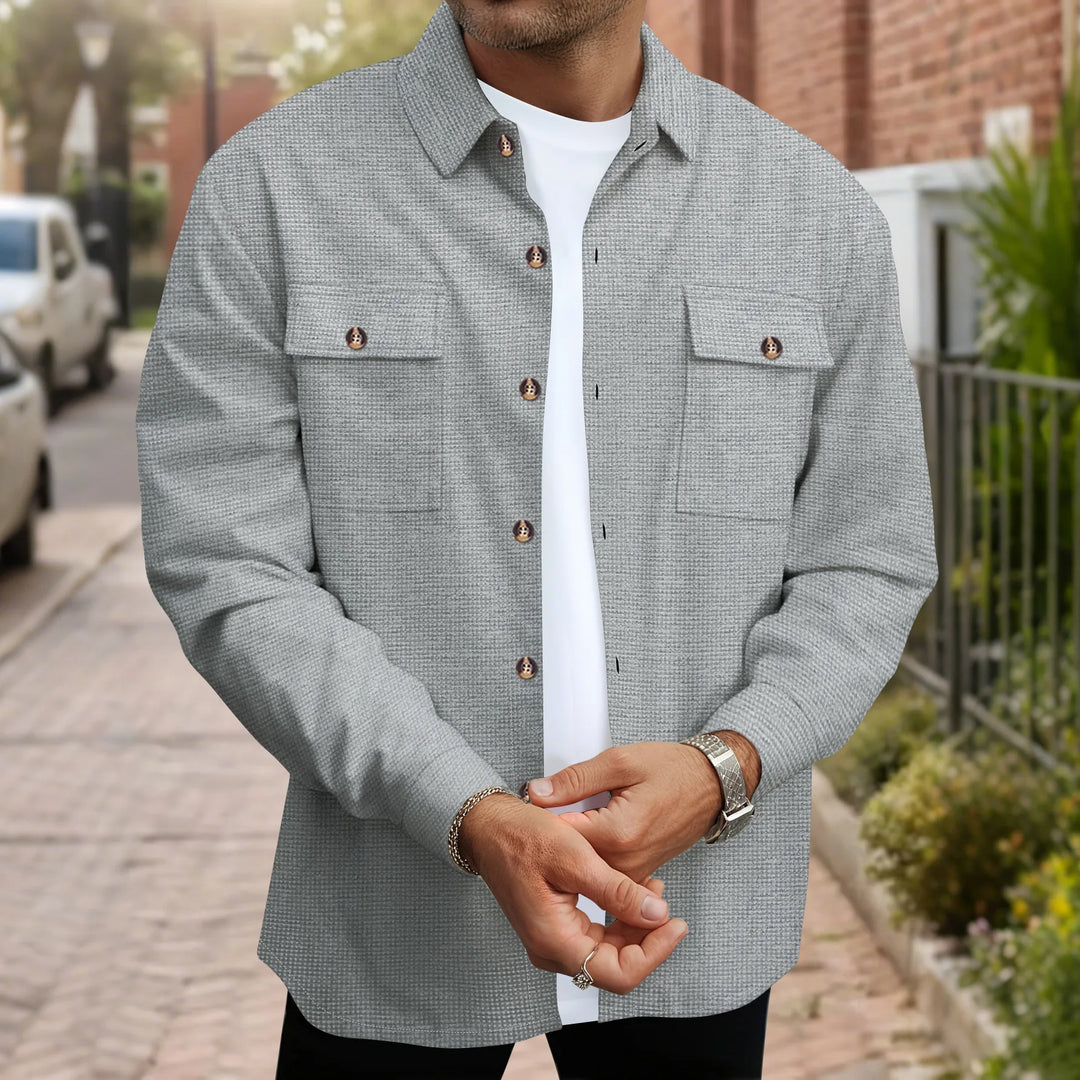 Waffle Texture Button-Up Overshirt