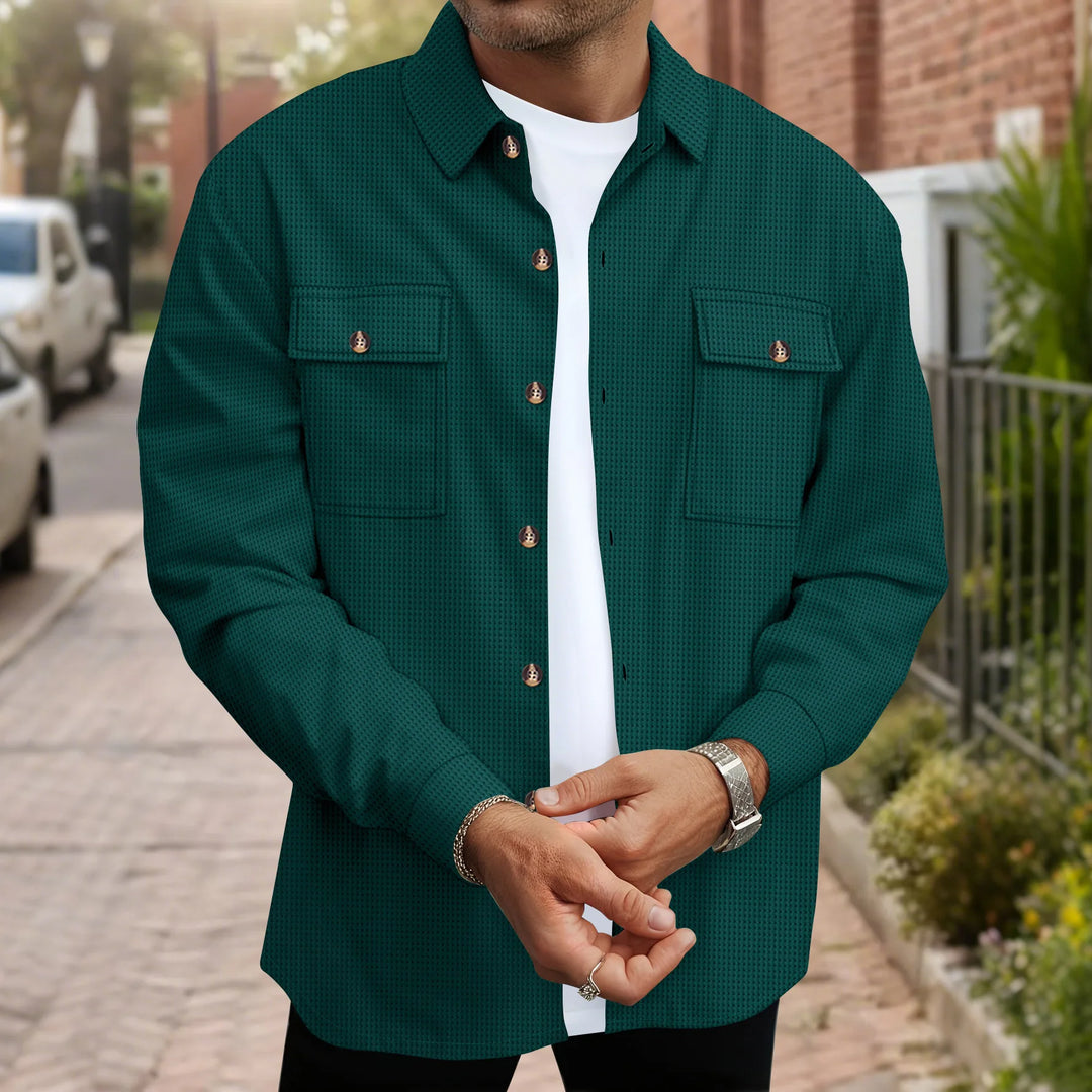 Waffle Texture Button-Up Overshirt