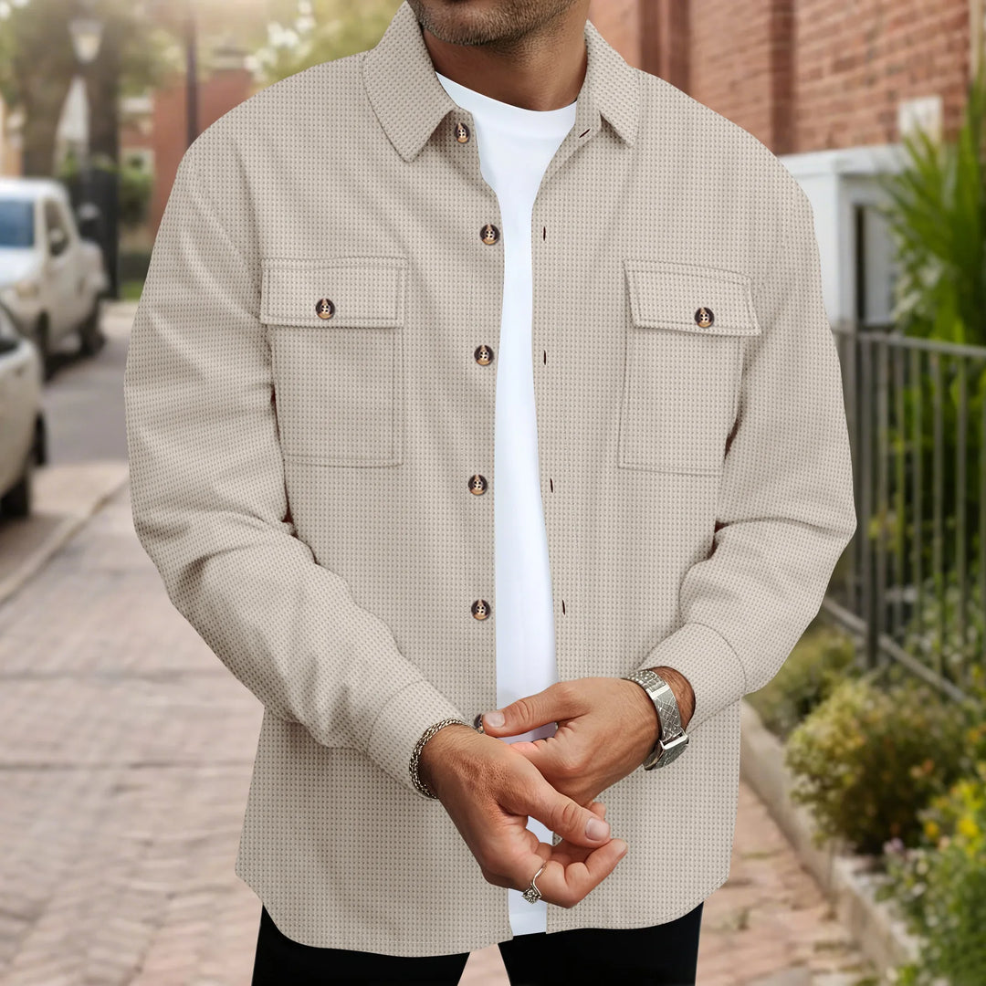 Waffle Texture Button-Up Overshirt