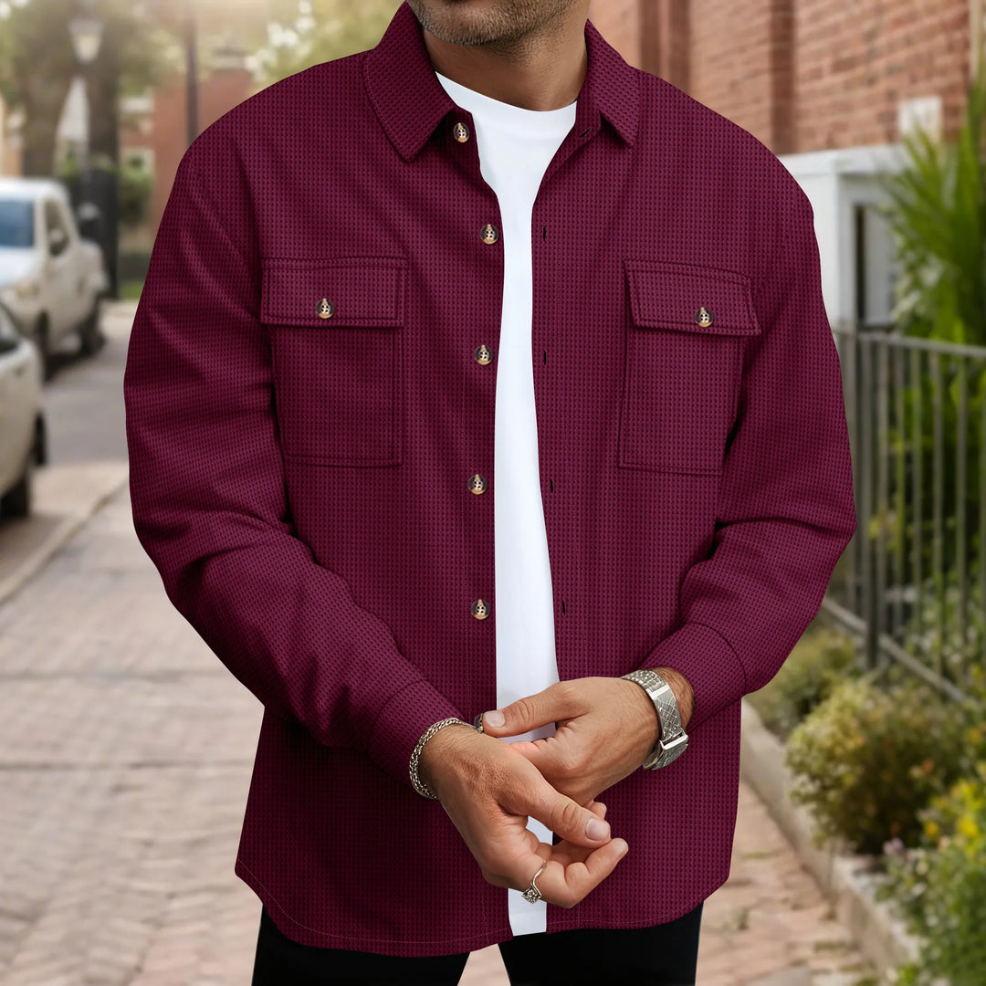 Waffle Texture Button-Up Overshirt