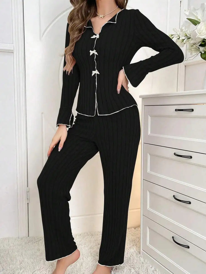 Warm Two-Piece Bow Pajama Set