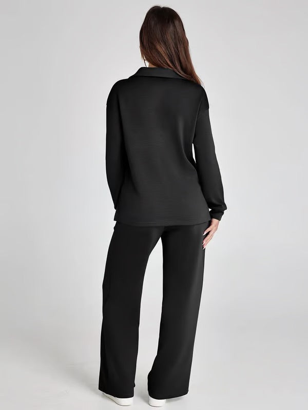 Two-Piece Set V-Neck Sweatshirt Elastic Trousers