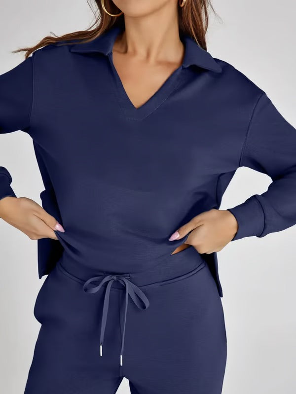 Two-Piece Set V-Neck Sweatshirt Elastic Trousers